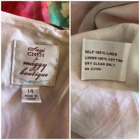 SUZI CHIN FOR MAGGY BOUTIQUE 100% Linen Draped Dress Size 14 - Picture 3 of 3